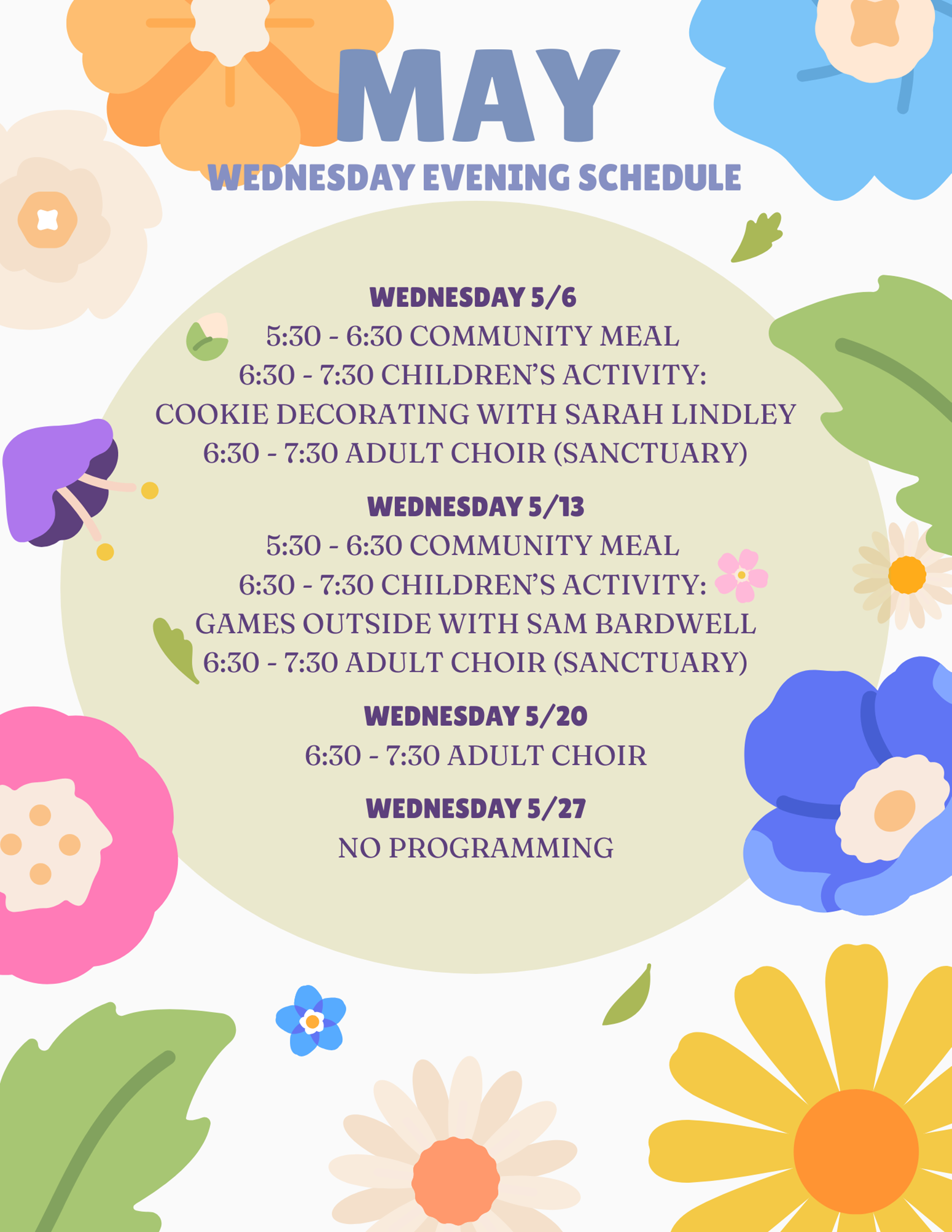 May Wednesday Evening Schedule - Our Saviour's Lutheran Church