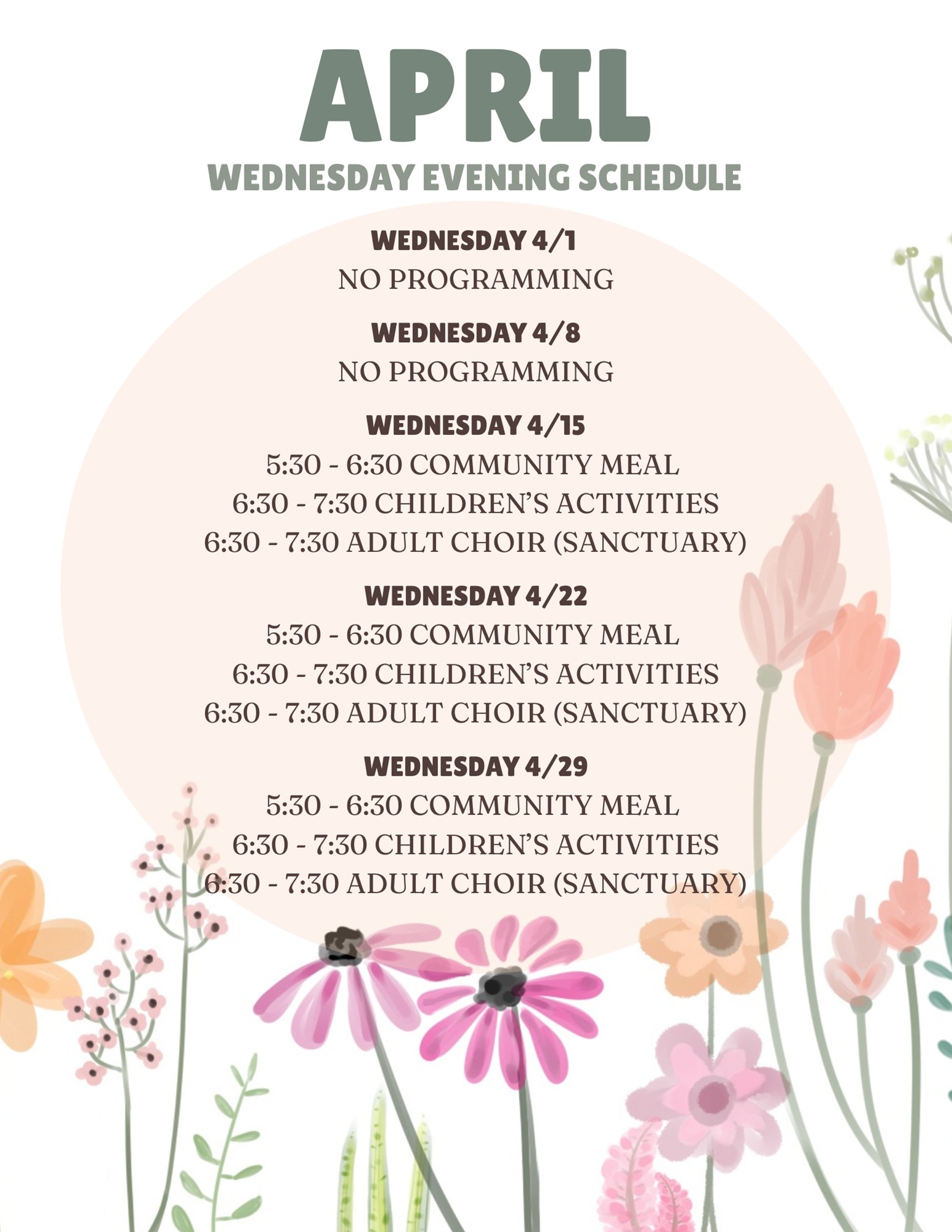 April Wednesday Evening Schedule - Our Saviour's Lutheran Church