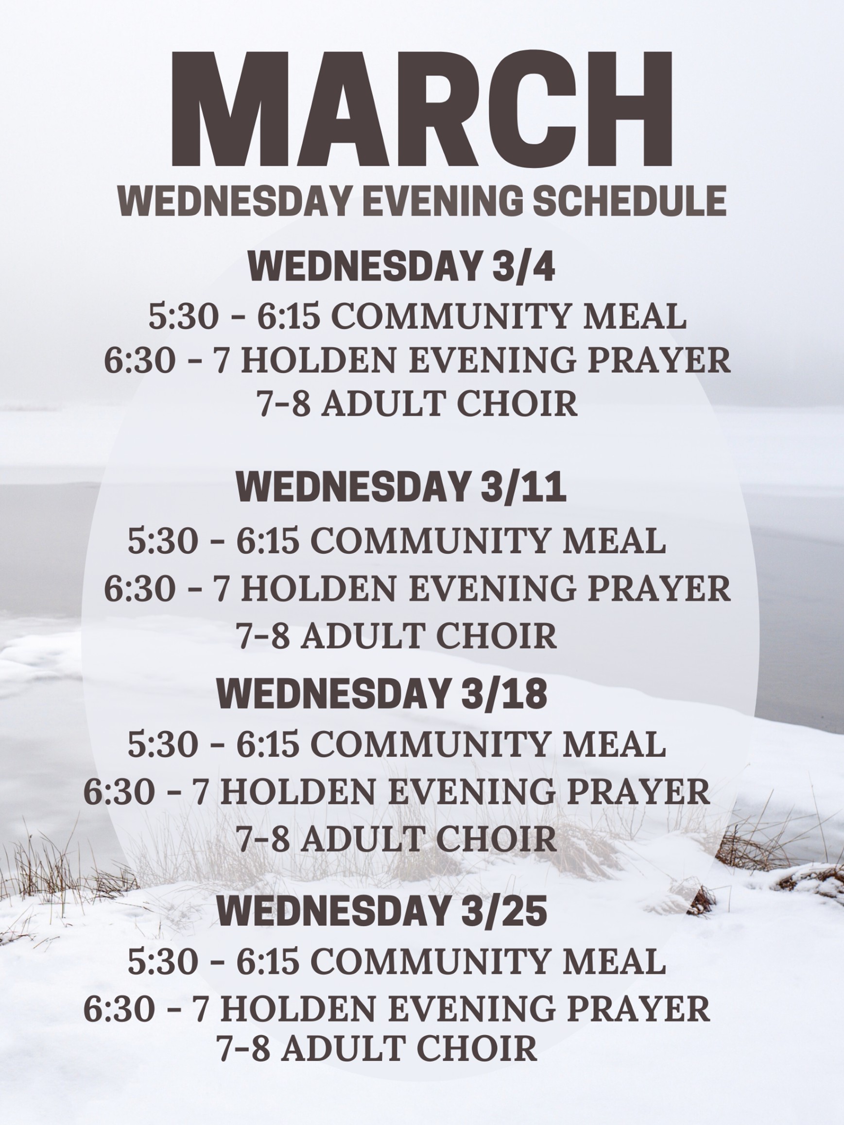 March Wednesday Evening Schedule - Our Saviour's Lutheran Church