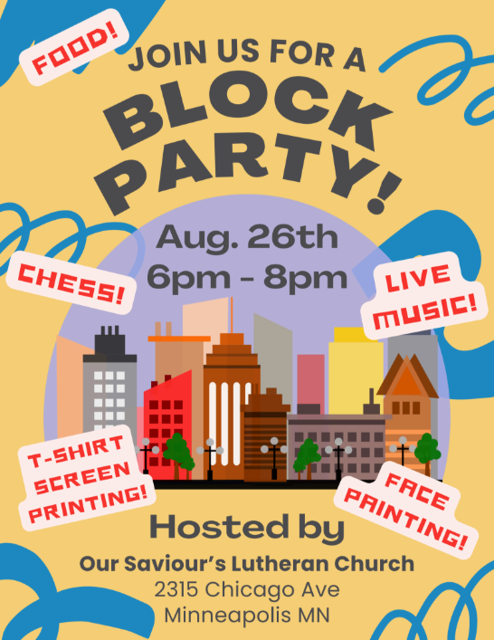 August 26th BLOCK PARTY! - Our Saviour's Lutheran Church